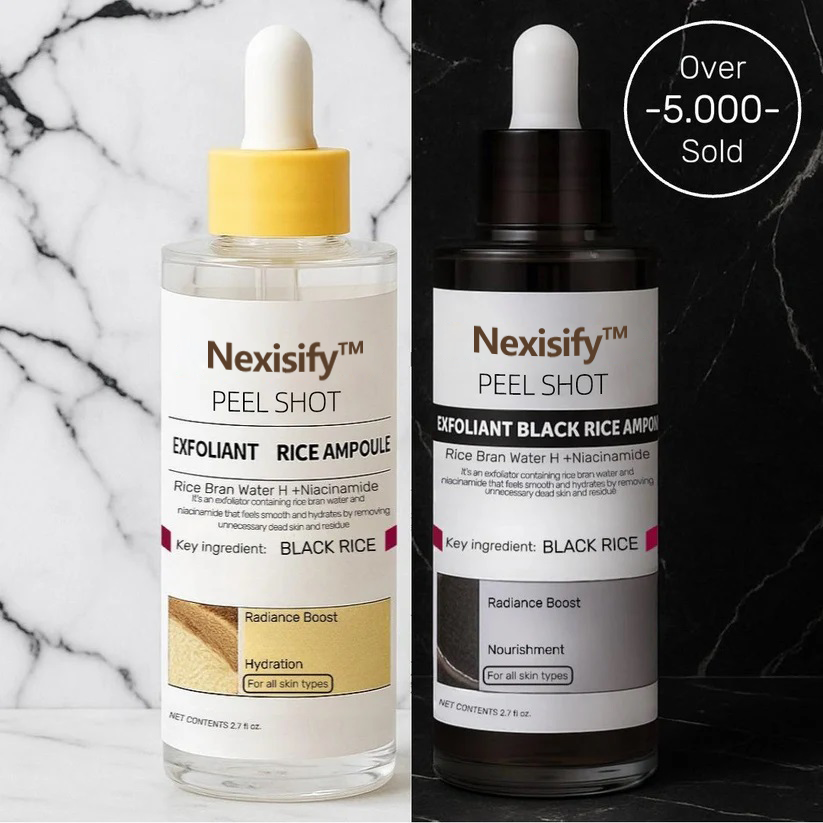 Nexisify® Peel Shot Glow Rice Ampoule Duo - Serums for Brightening, Exfoliating, and Moisturizing - Suitable for All Skin Types
